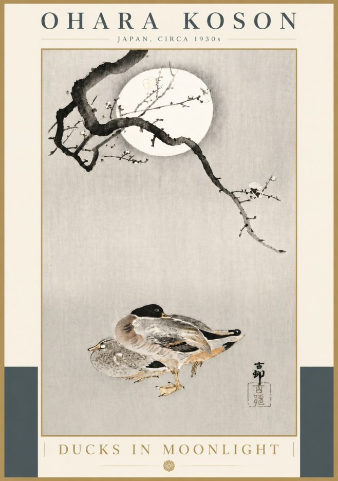 Ohara Koson Ducks in Moonlight No5 - Poszter