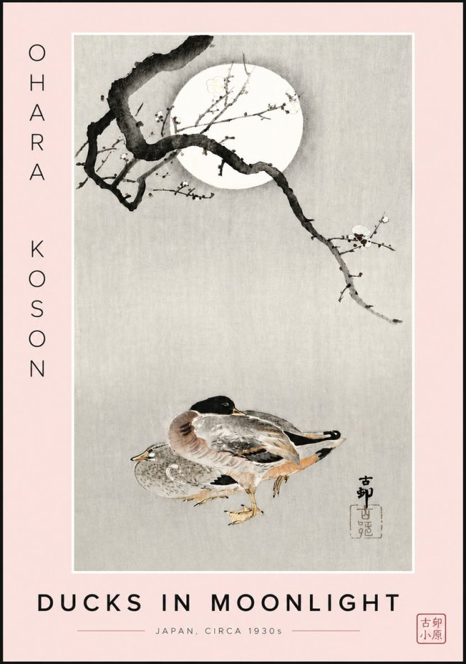 Ohara Koson Ducks in Moonlight No6 - Poszter