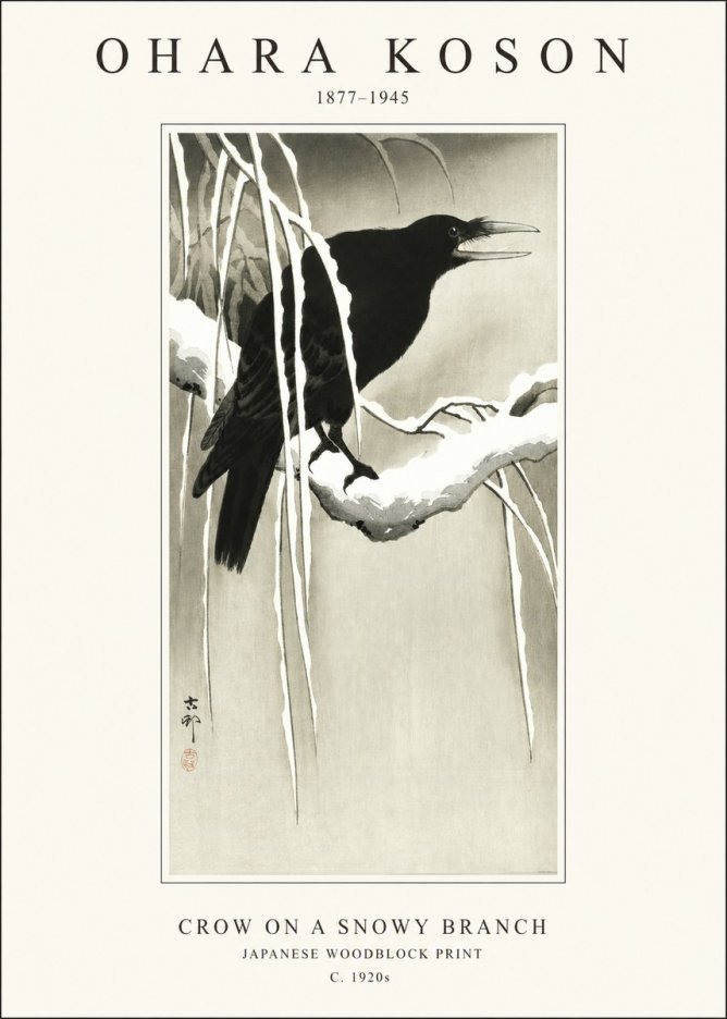 Ohara Koson Crow on a Snowy Branch III No1 - Poszter