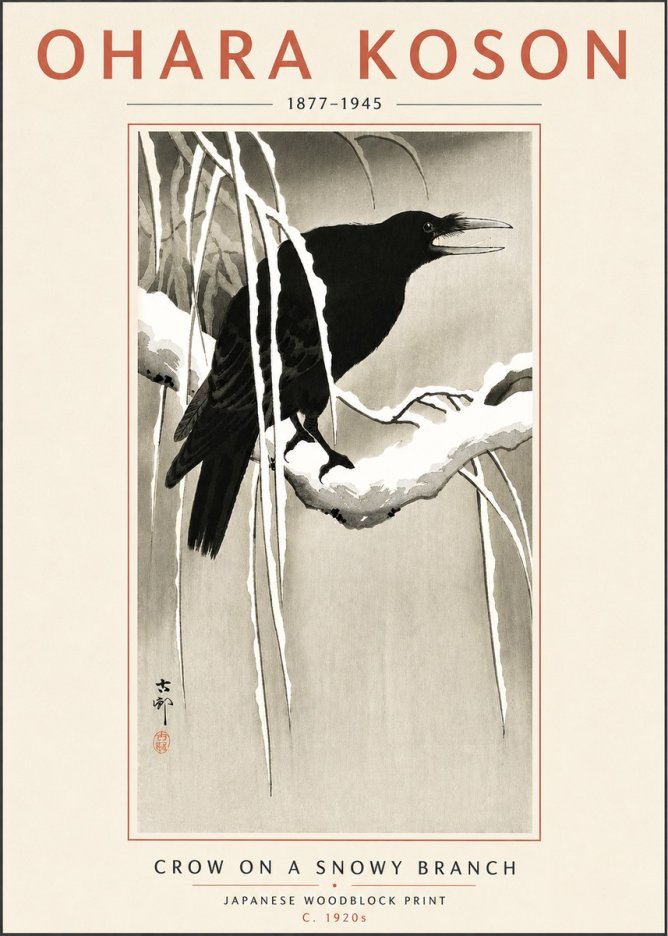 Ohara Koson Crow on a Snowy Branch III No6 - Poszter