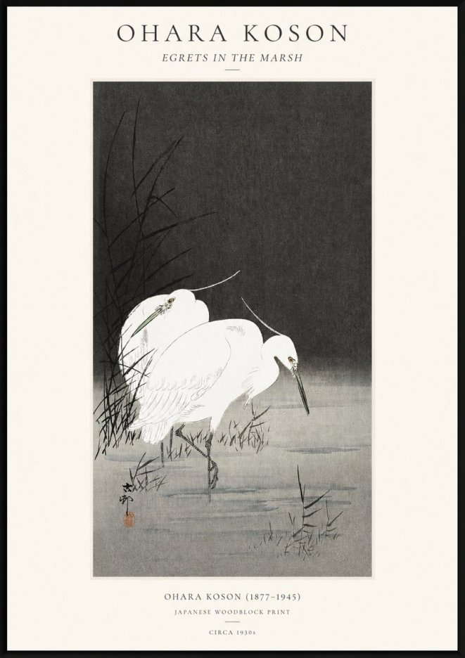 Ohara Koson Egrets in the Marsh No1 - Poszter