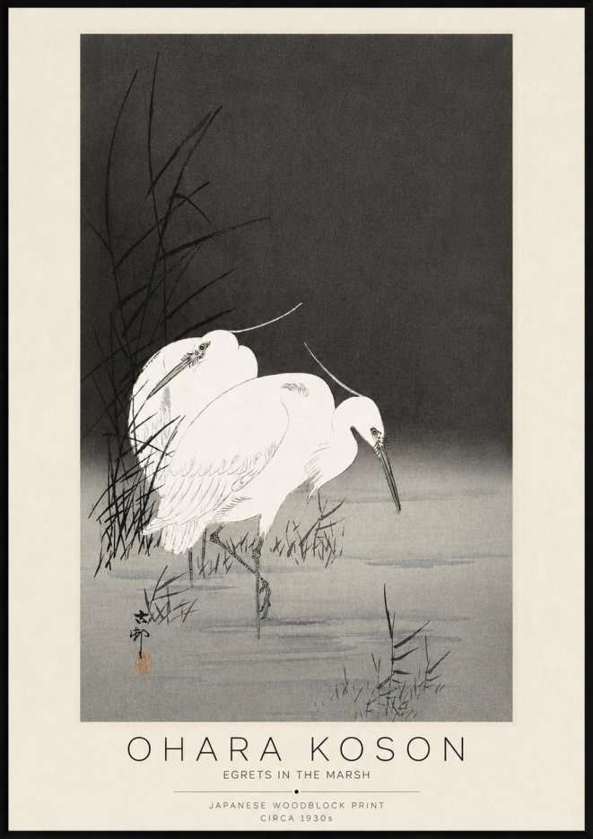 Ohara Koson Egrets in the Marsh No3 - Poszter