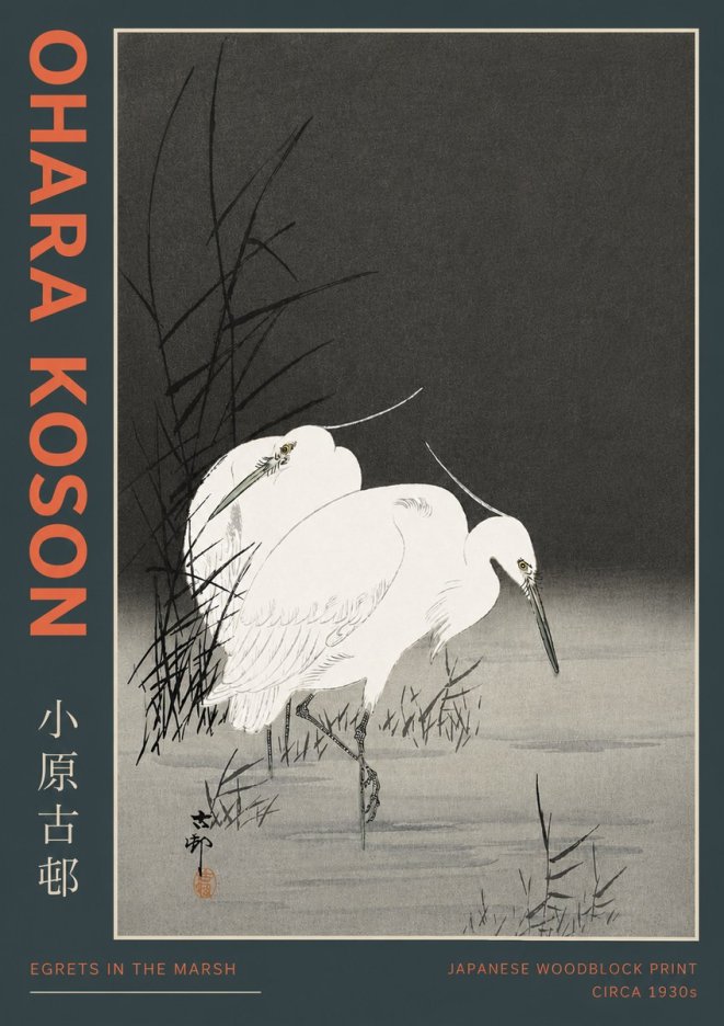 Ohara Koson Egrets in the Marsh No4 - Poszter
