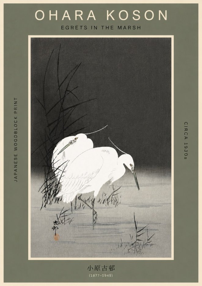 Ohara Koson Egrets in the Marsh No6 - Poszter