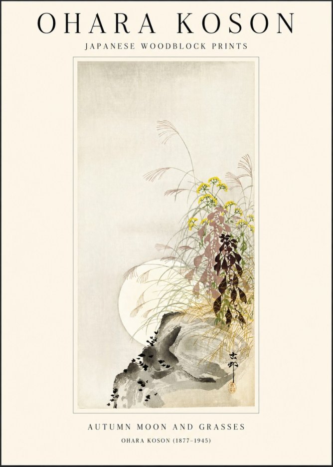 Ohara Koson Autumn Moon and Grasses No1 - Poszter