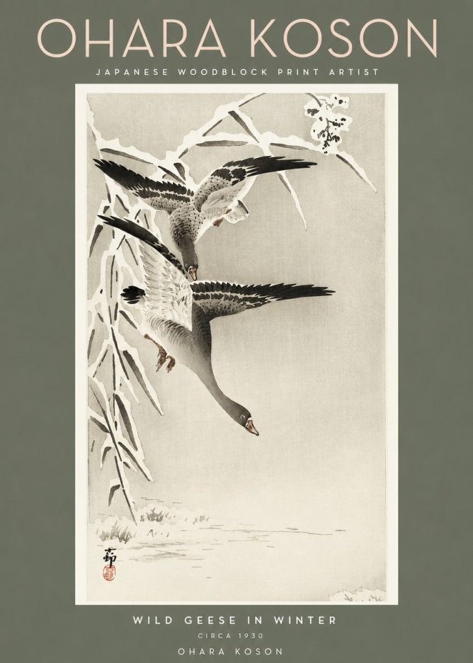 Ohara Koson Wild Geese in Winter No2 - Poszter
