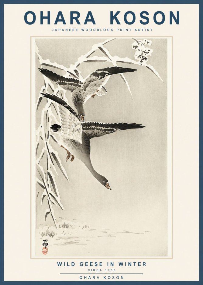 Ohara Koson Wild Geese in Winter No3 - Poszter