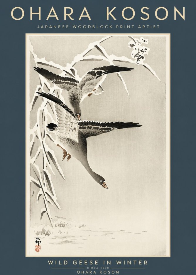 Ohara Koson Wild Geese in Winter No4 - Poszter