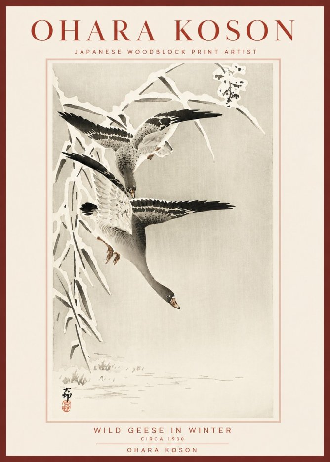Ohara Koson Wild Geese in Winter No5 - Poszter