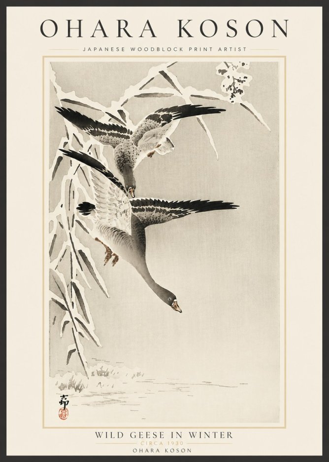 Ohara Koson Wild Geese in Winter No6 - Poszter