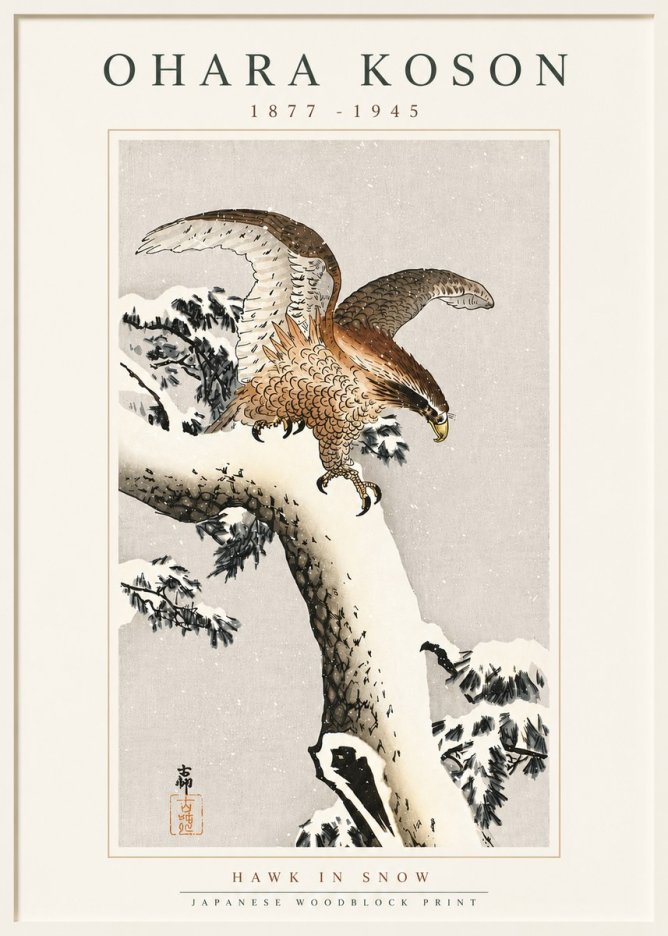 Ohara Koson Hawk in Snow No5 - Poszter