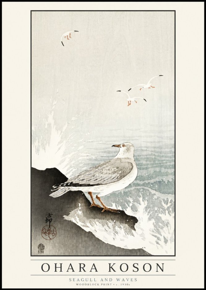 Ohara Koson Seagull and Waves No3 - Poszter