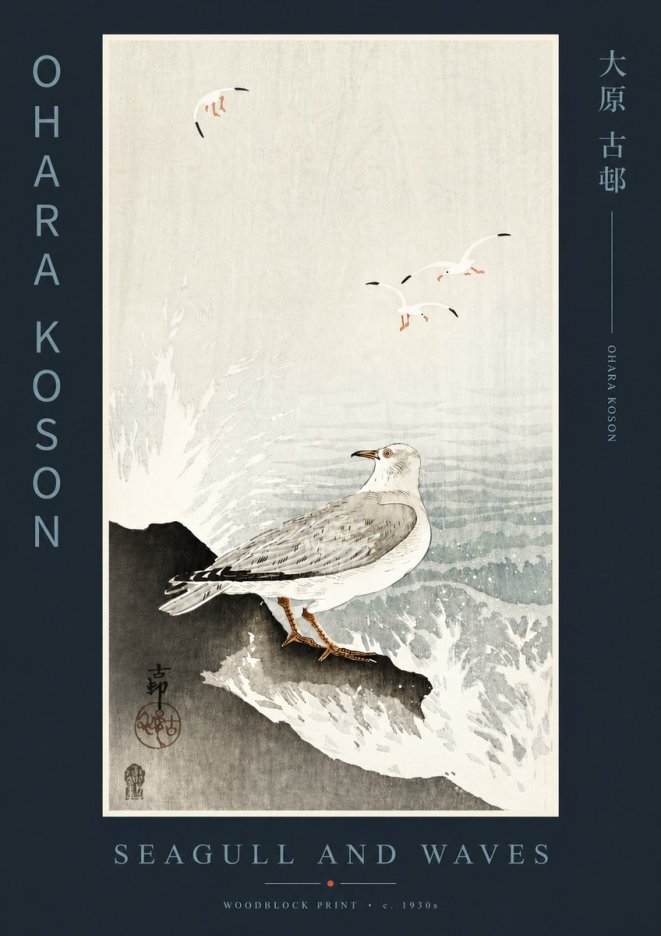 Ohara Koson Seagull and Waves No4 - Poszter