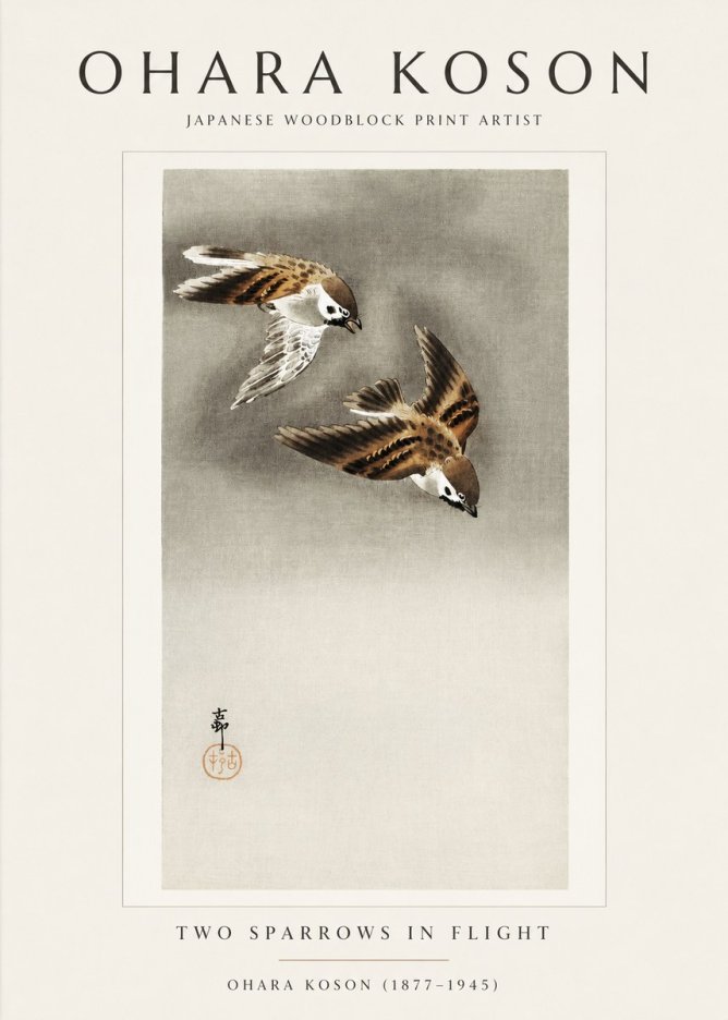 Ohara Koson Two Sparrows in Flight No1 - Poszter