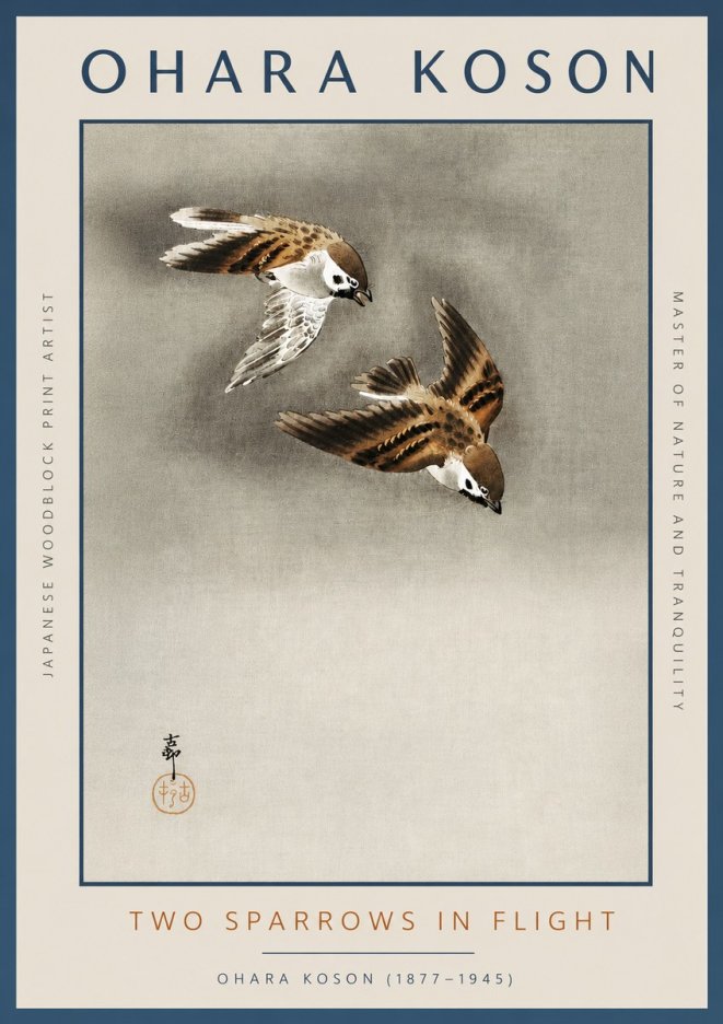 Ohara Koson Two Sparrows in Flight No3 - Poszter