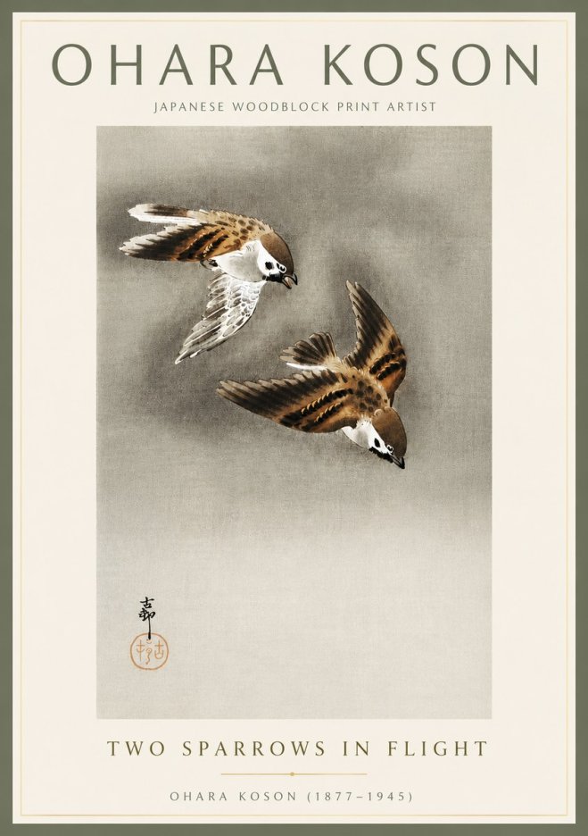 Ohara Koson Two Sparrows in Flight No4 - Poszter