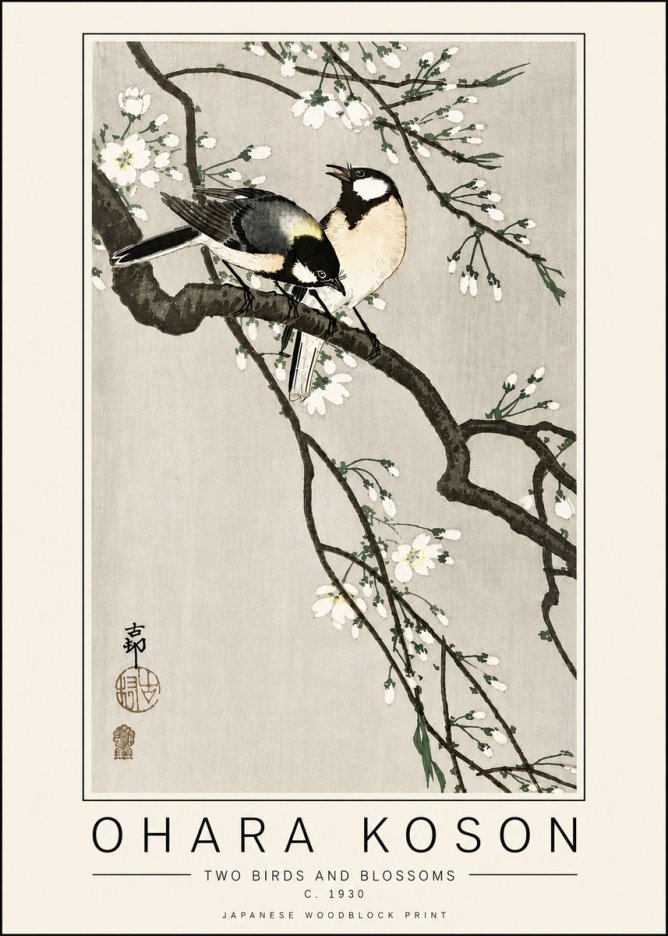 Ohara Koson Two Birds and Blossoms II No6 - Poszter