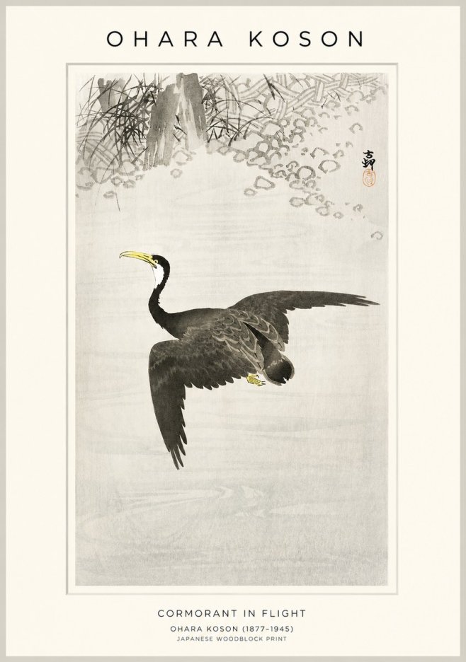 Ohara Koson Cormorant in Flight No1 - Poszter