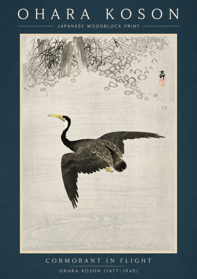 Ohara Koson Cormorant in Flight No2 - Poszter