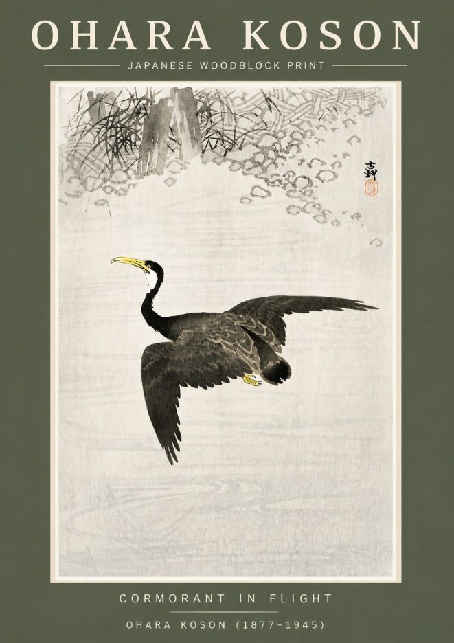 Ohara Koson Cormorant in Flight No4 - Poszter