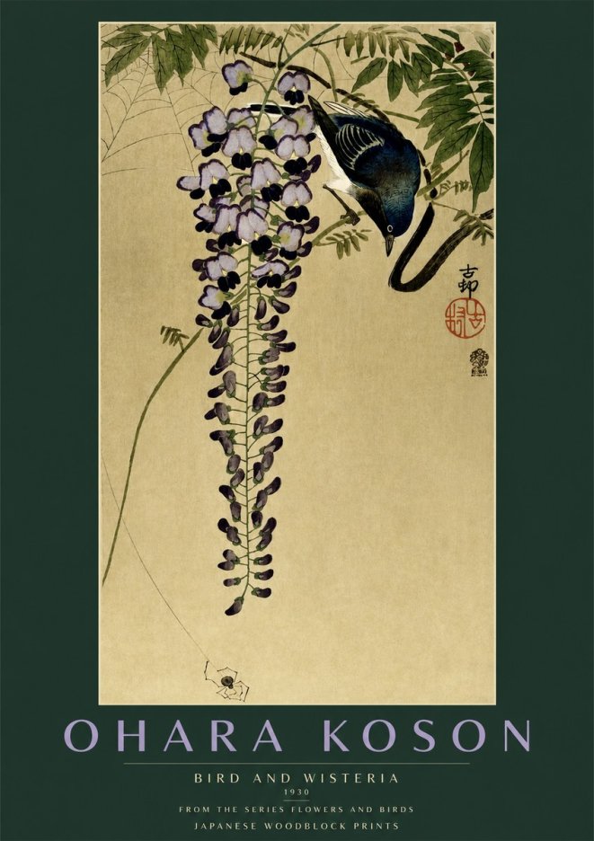 Ohara Koson Bird and Wisteria No2 - Poszter