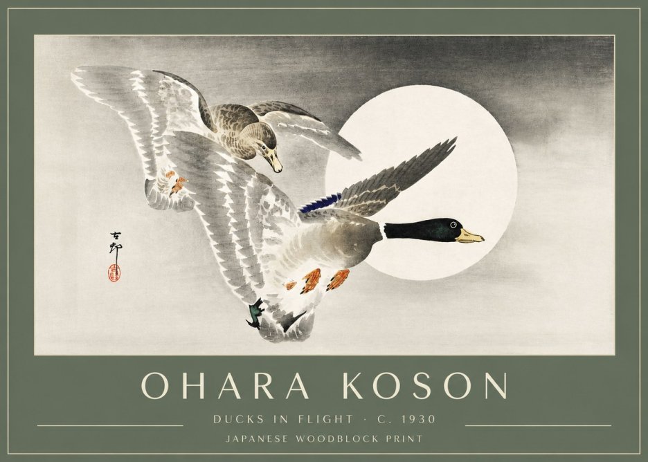 Ohara Koson Ducks in Flight No3 - Poszter