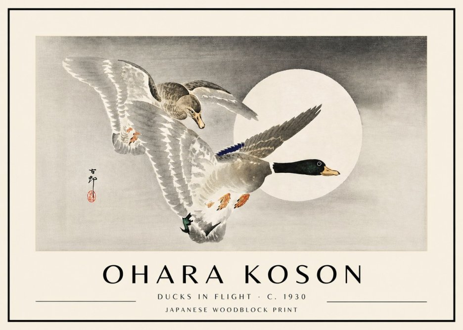 Ohara Koson Ducks in Flight No4 - Poszter