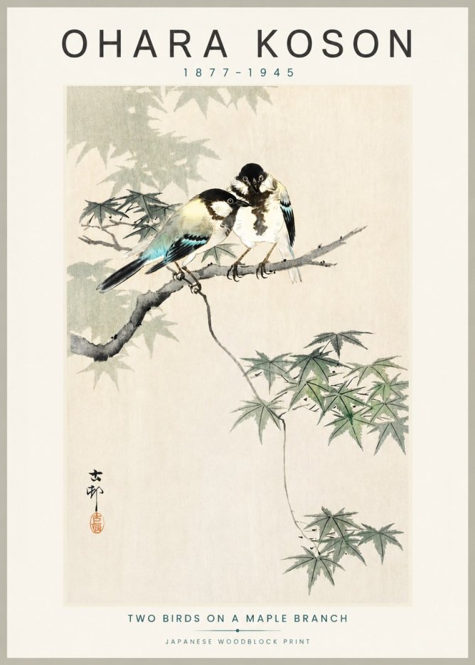 Ohara Koson Two Birds on a Maple Branch No3 - Poszter