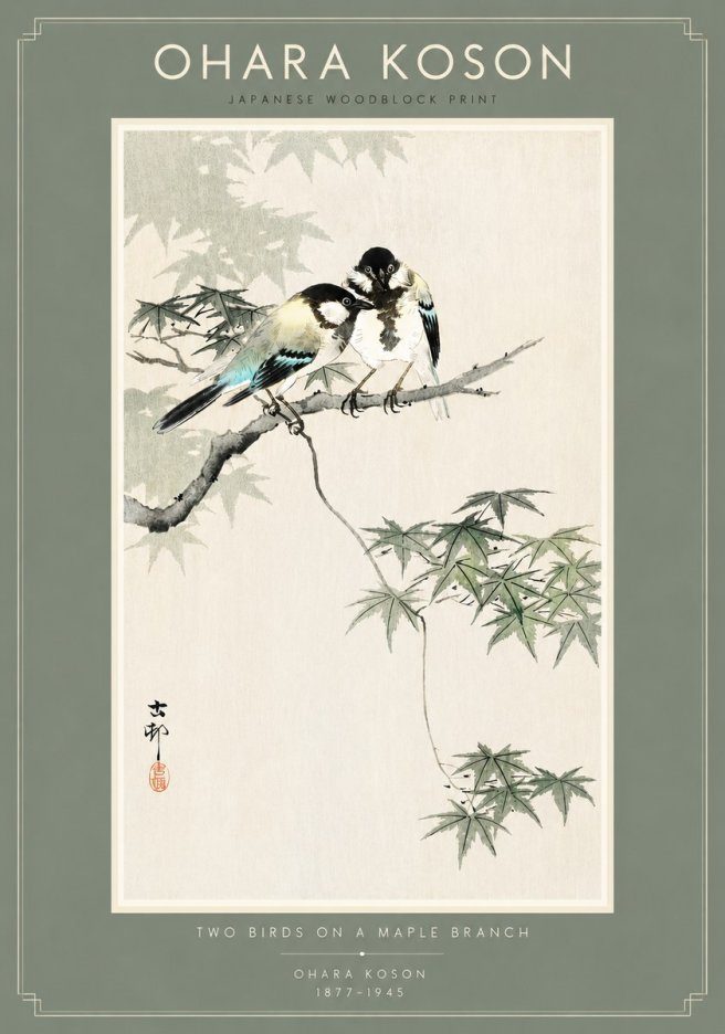 Ohara Koson Two Birds on a Maple Branch No4 - Poszter