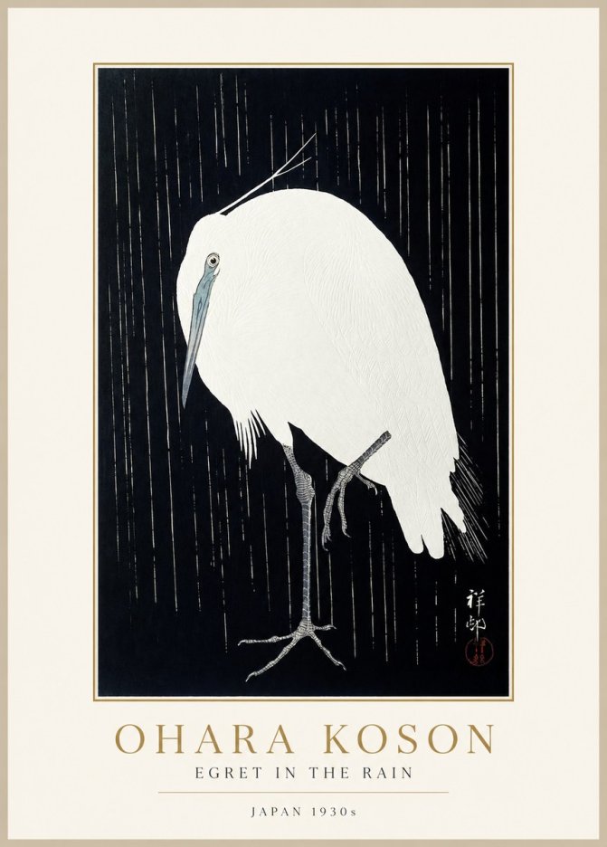 Ohara Koson Egret in the Rain I No1 - Poszter
