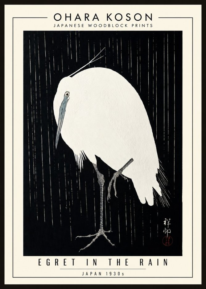 Ohara Koson Egret in the Rain I No3 - Poszter