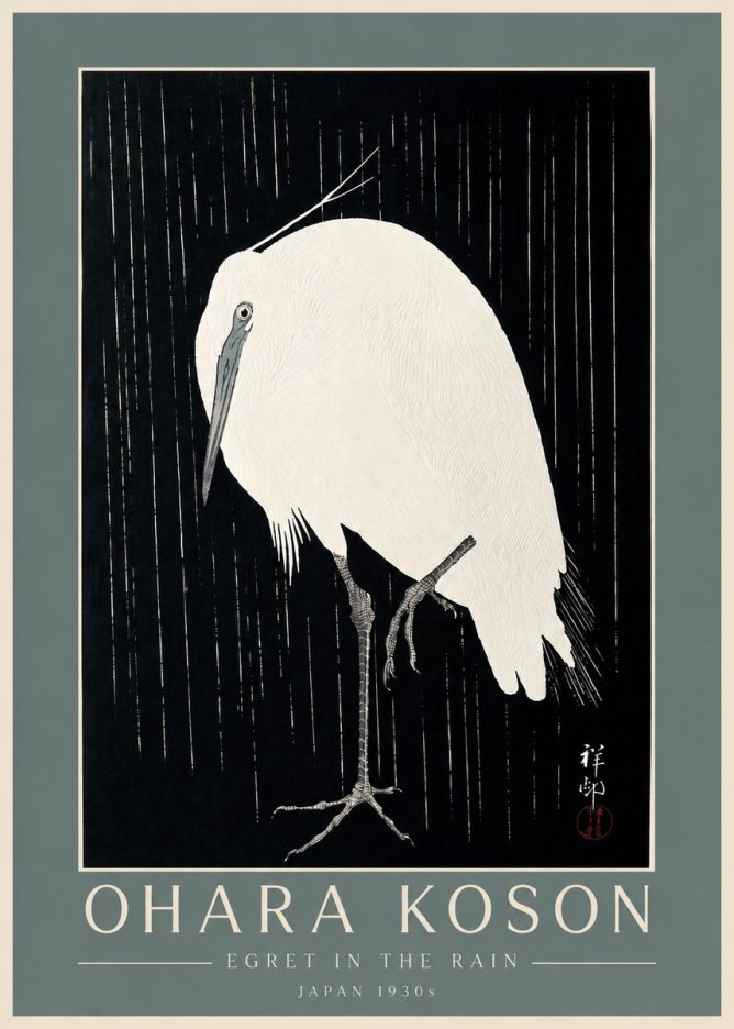 Ohara Koson Egret in the Rain I No4 - Poszter