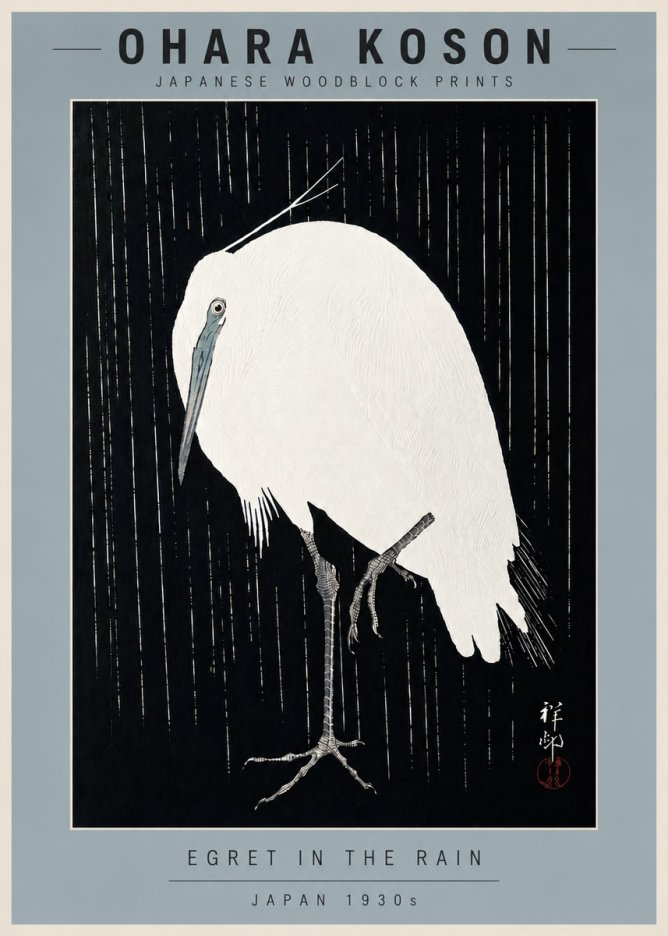 Ohara Koson Egret in the Rain I No6 - Poszter