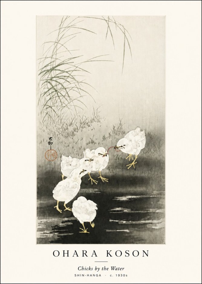 Ohara Koson Chicks by the Water No3 - Poszter