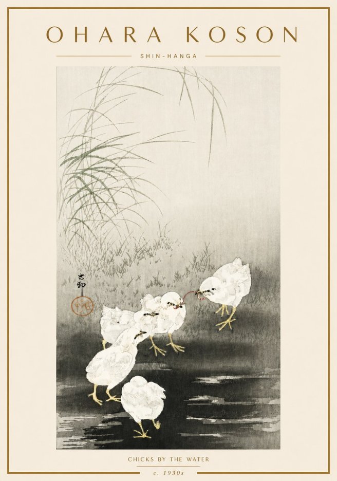 Ohara Koson Chicks by the Water No6 - Poszter