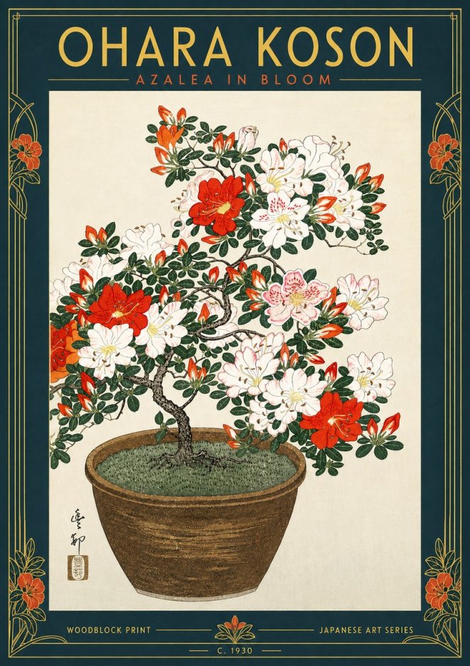 Ohara Koson Azalea in Bloom No5 - Poszter