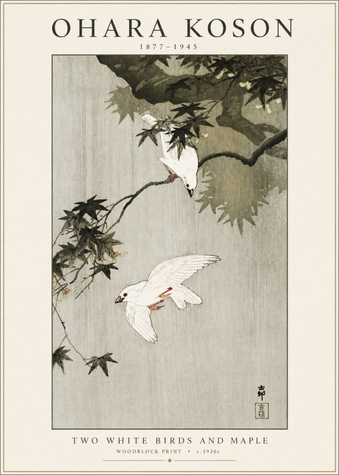 Ohara Koson Two White Birds and Maple No3 - Poszter