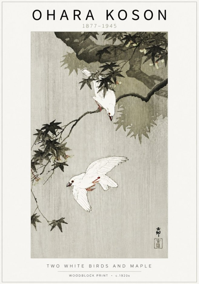 Ohara Koson Two White Birds and Maple No5 - Poszter
