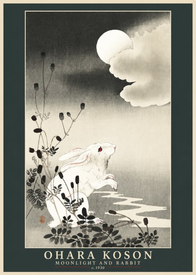 Ohara Koson Moonlight and Rabbit No3 - Poszter