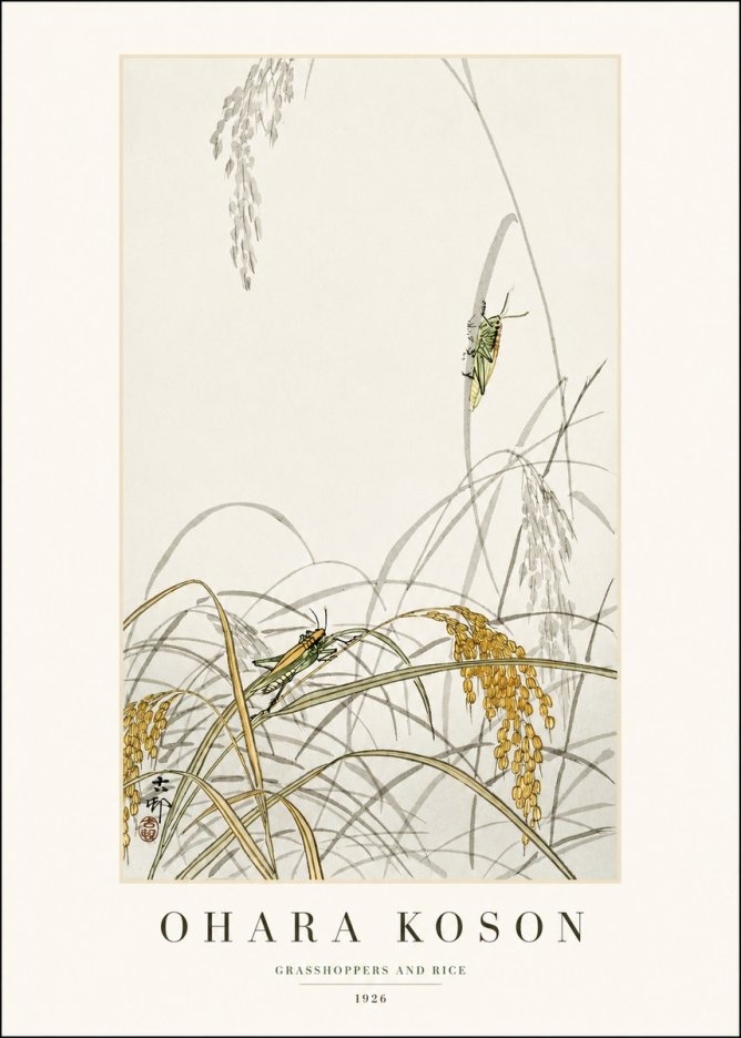 Ohara Koson Grasshoppers and Rice No1 - Poszter