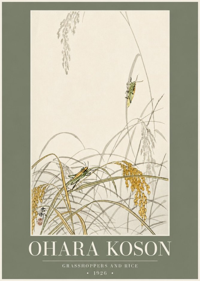 Ohara Koson Grasshoppers and Rice No2 - Poszter