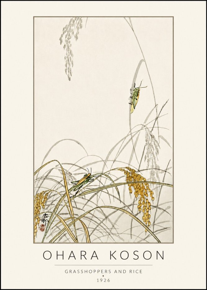 Ohara Koson Grasshoppers and Rice No4 - Poszter