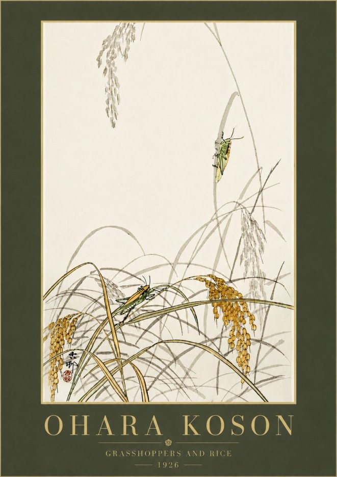 Ohara Koson Grasshoppers and Rice No6 - Poszter