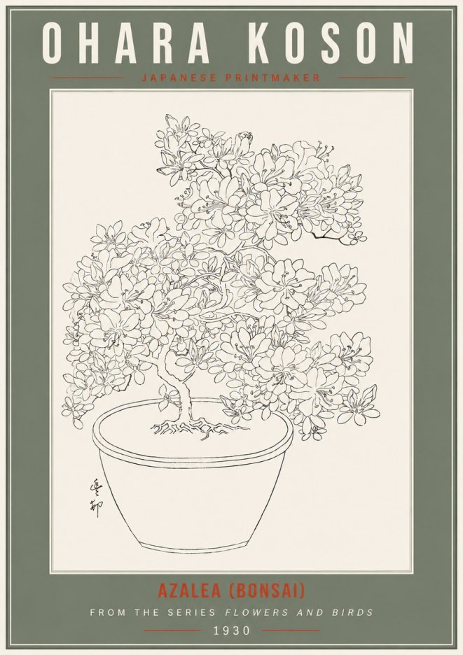 Ohara Koson Azalea (Bonsai) No2 - Poszter