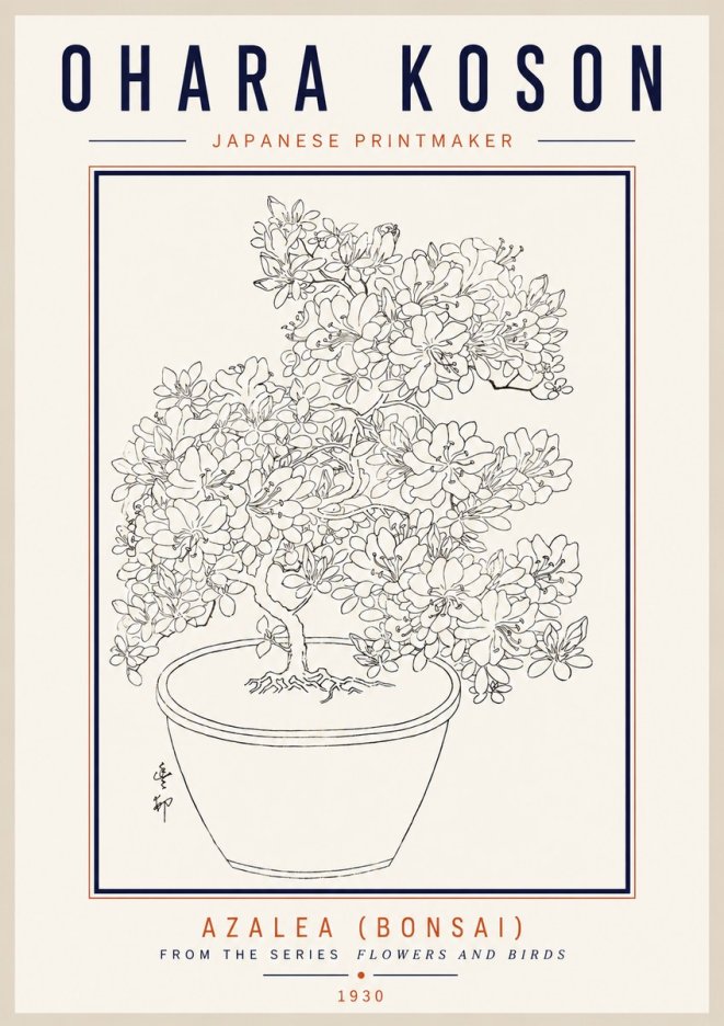 Ohara Koson Azalea (Bonsai) No3 - Poszter