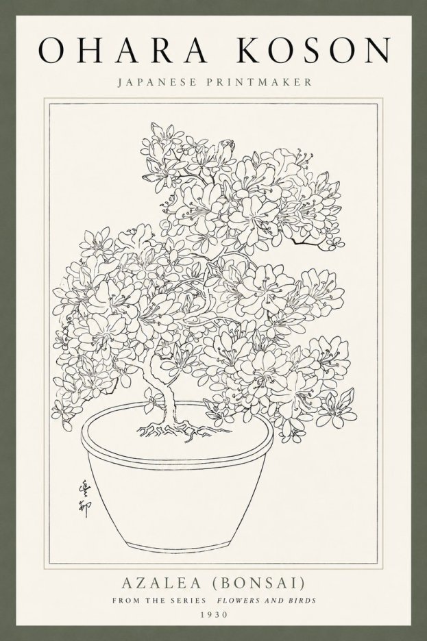 Ohara Koson Azalea (Bonsai) No4 - Poszter