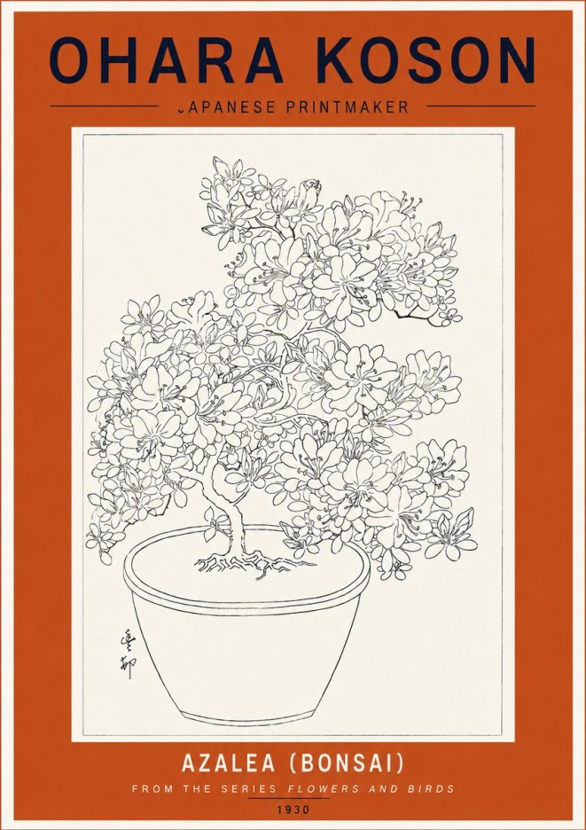 Ohara Koson Azalea (Bonsai) No5 - Poszter