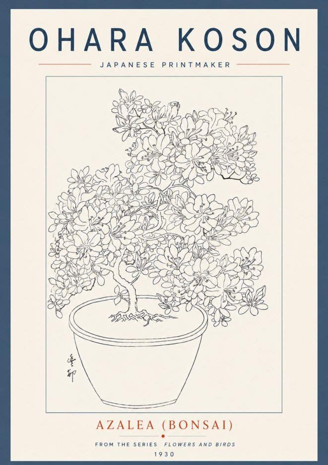 Ohara Koson Azalea (Bonsai) No6 - Poszter