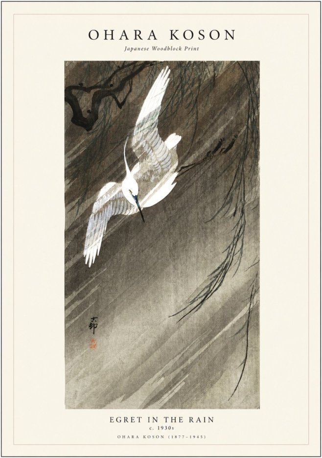 Ohara Koson Egret in the Rain II No1 - Poszter