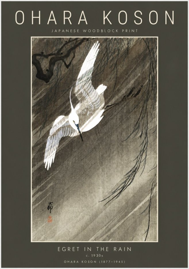 Ohara Koson Egret in the Rain II No2 - Poszter